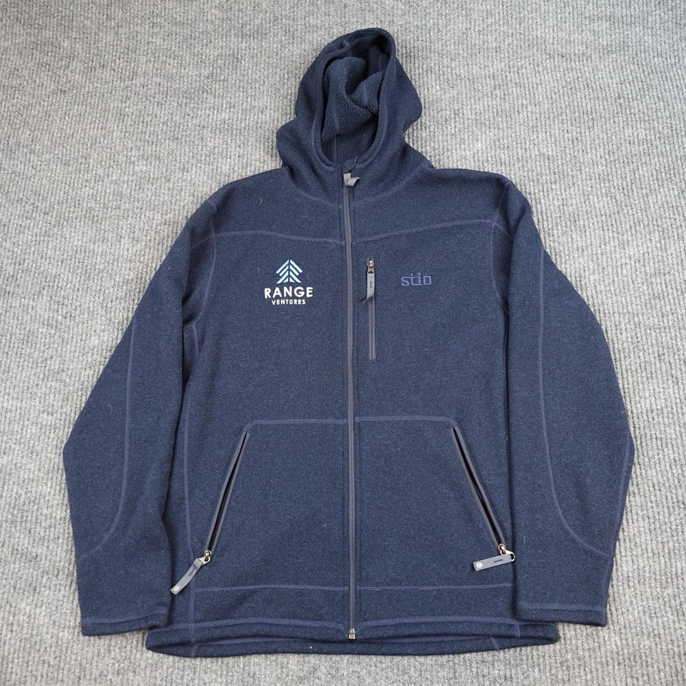 Stio Jacket Mens Medium Blue Hooded Full Zip Fleece Range Ventures 2470